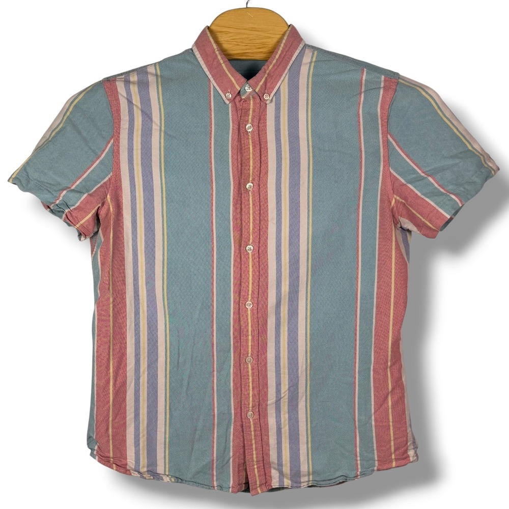 New Look Button Down Shirt Mens XL Multi Color Stripe 100% Cotton Oxford Casual